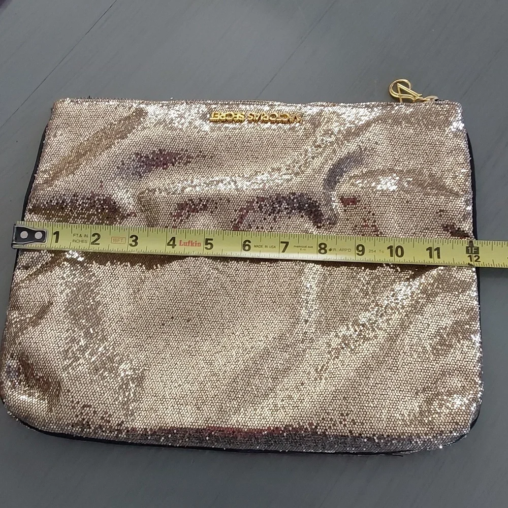 Victoria's Secret Gold Metallic Shimmer Clutch Bag Top Zip Mirror inc. Sz.Large